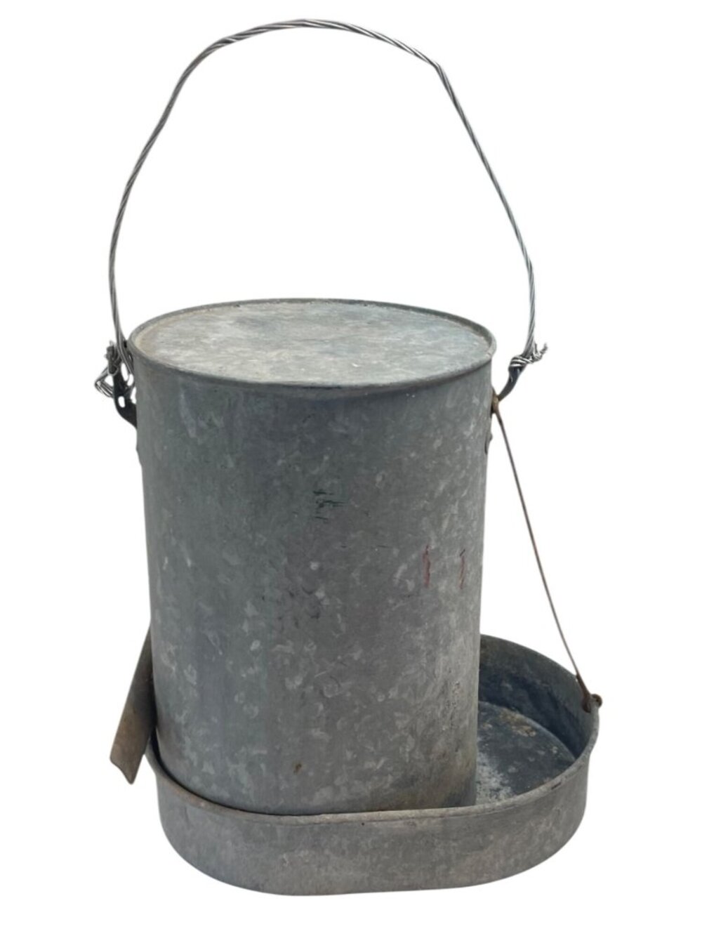 Vintage Galvanized Metal Hanging Chicken Feeder With Handle & Tray